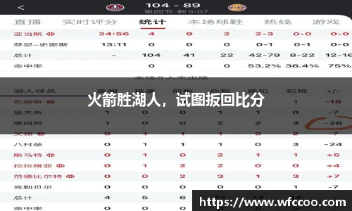 火箭胜湖人，试图扳回比分